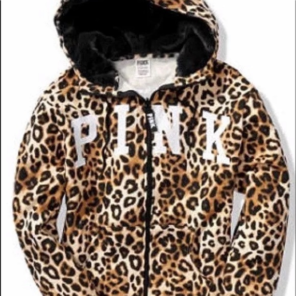 pink leopard sherpa hoodie
